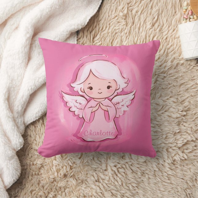 Girly Pink Angel With Name | Kids Throw Pillow (Blanket)