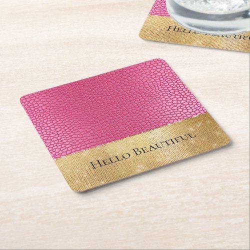 Girly Pink Animal Glam Gold Sparkle  Square Paper Coaster