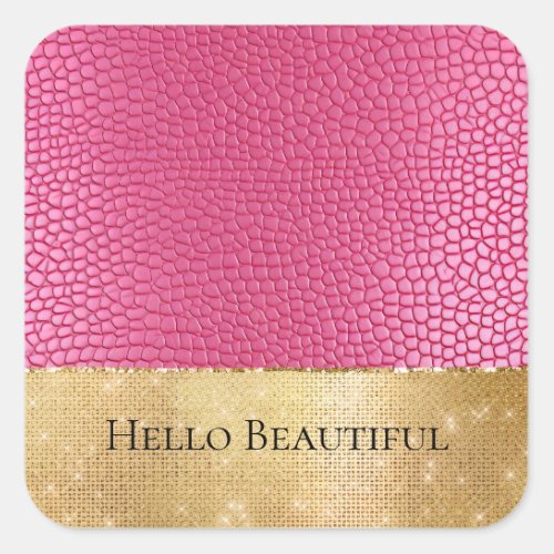 Girly Pink Animal Glam Gold Sparkle  Square Sticker