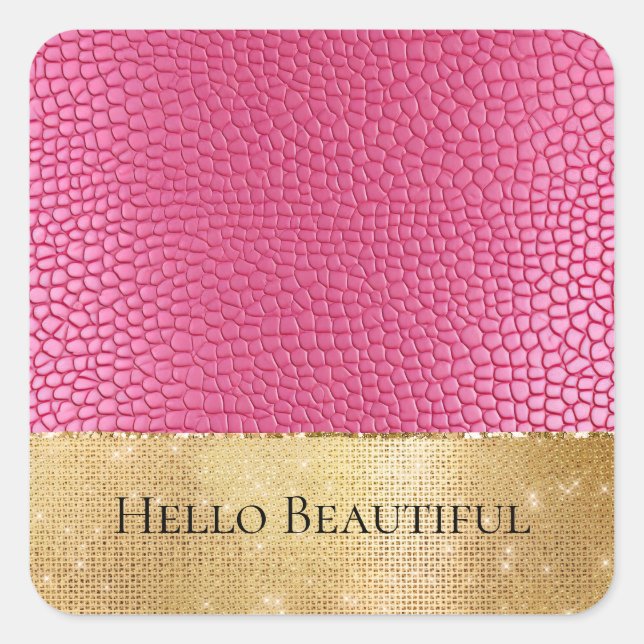 Girly Pink Animal Glam Gold Sparkle  Square Sticker (Front)