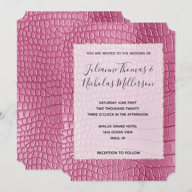 Girly Pink Animal Glam Wedding Invitation (Front/Back)