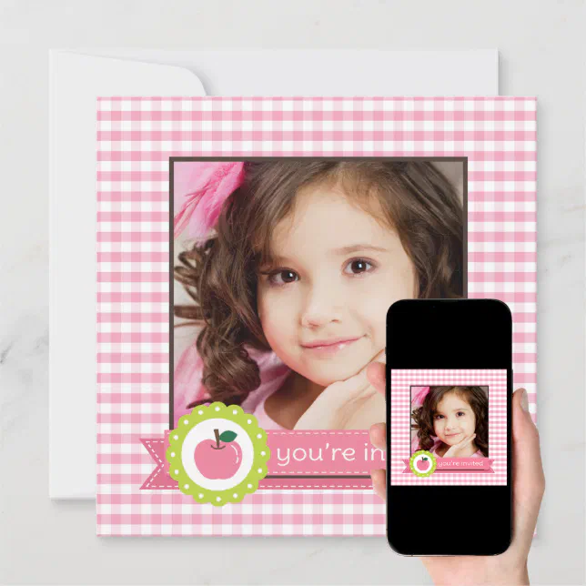 Girly Pink Apple Birthday Party Invitation Zazzle