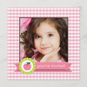 Girly Pink Apple Birthday Party Invitation