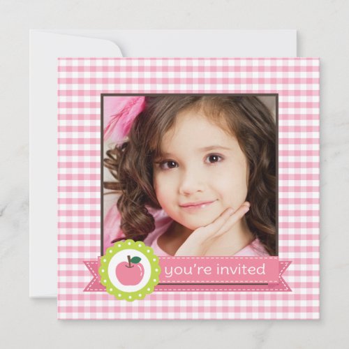 Girly Pink Apple Birthday Party Invites