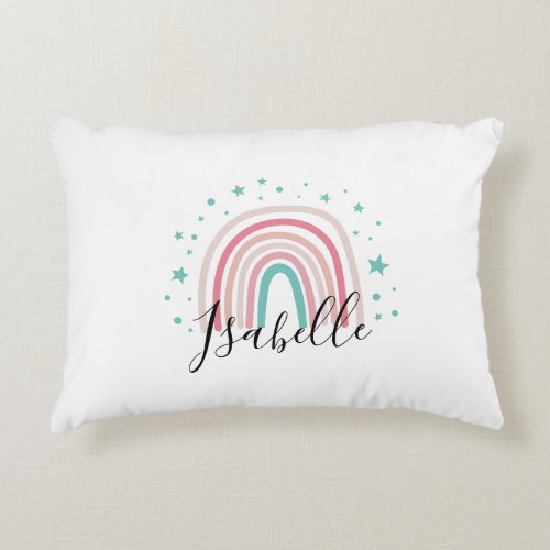 Girly pink aqua rainbow script personalized modern accent pillow