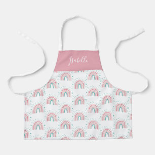 Girly pink aqua rainbow script personalized modern apron