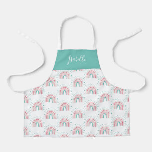 Girly pink aqua rainbow script personalized modern apron