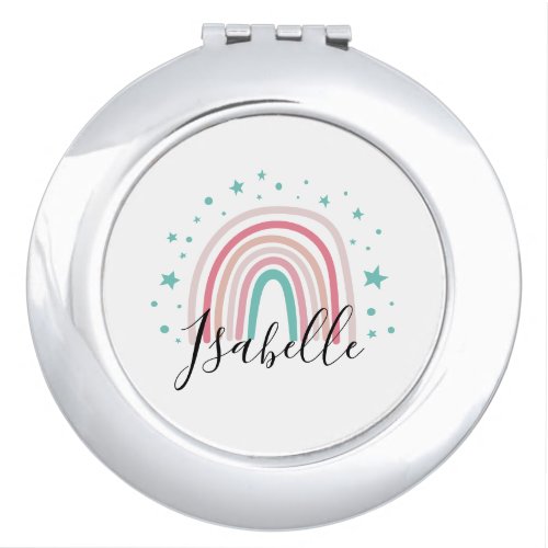 Girly pink aqua rainbow script personalized modern compact mirror