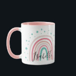 Girly pink aqua rainbow script personalized modern mug<br><div class="desc">Girly pink aqua rainbow script personalized modern cutegift</div>