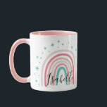 Girly pink aqua rainbow script personalized modern mug<br><div class="desc">Girly pink aqua rainbow script personalized modern cutegift</div>