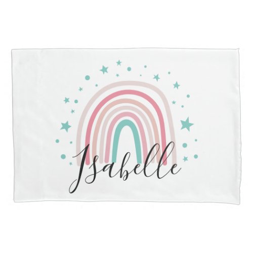 Girly pink aqua rainbow script personalized modern pillow case