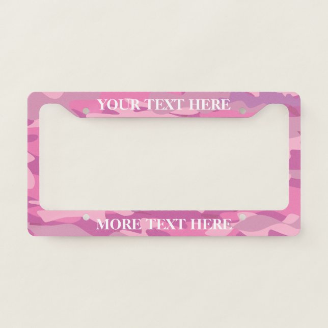 Girly pink army camo custom license plate frame (Front)