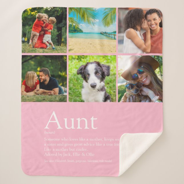 Girly Pink Aunt Auntie Definition 6 Photo Collage Sherpa Blanket (Front)