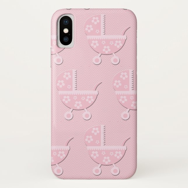 Girly PInk Baby Carriage Floral Case-Mate iPhone Case (Back)