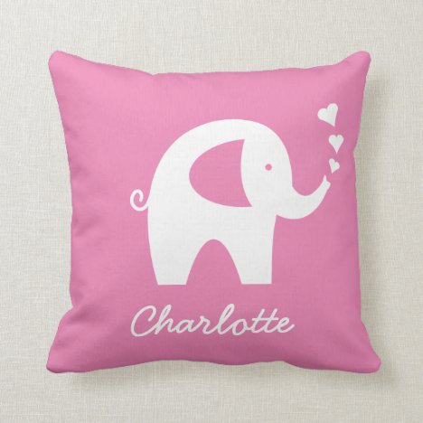 Girly pink baby elephant zipperless throw pillow