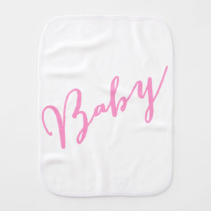 Girly Pink Baby Hand Lettered Script Baby Burp Cloth