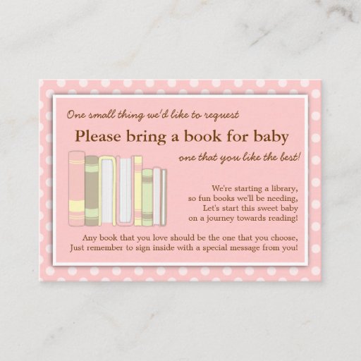 Customizable Girly Pink Baby Shower Book Insert Request Card Business Card