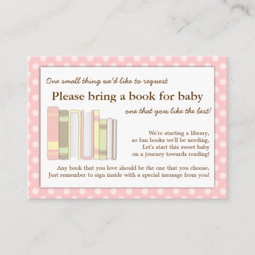Customizable Girly Pink Baby Shower Book Insert Request Card Business Cards