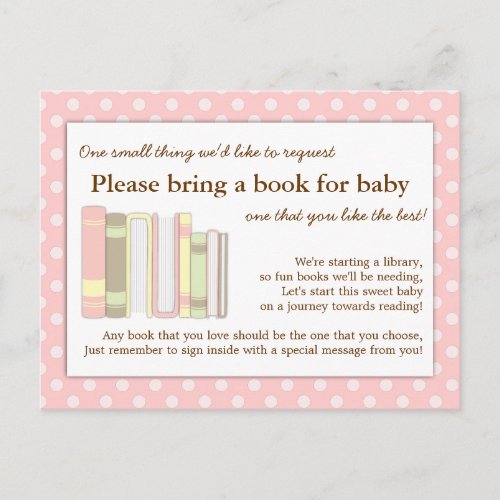 Girly Pink Baby Shower Book Insert Request Card