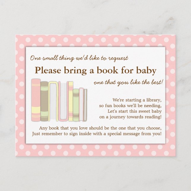 Girly Pink Baby Shower Book Insert Request Card (Front)