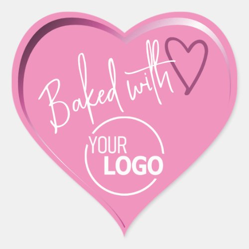 Girly Pink Baked with Love Homemade Baking Logo Heart Sticker
