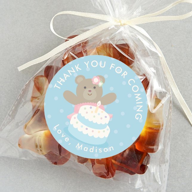 Girly Pink Ballerina Bear Cub Birthday Thank You Classic Round Sticker (Creator Uploaded)