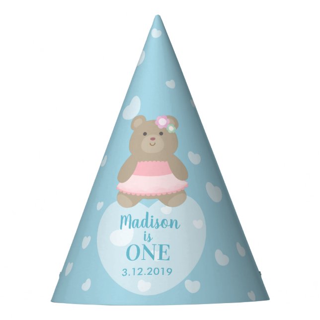 Girly Pink Ballerina Tutu Cub Baby First Birthday Party Hat (Front)