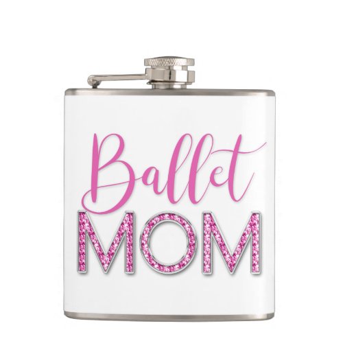 Girly Pink Ballet Mom Sparkle Diamond Flask