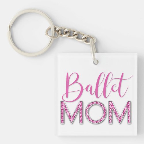 Girly Pink Ballet Mom Sparkle Diamond Photo Keychain