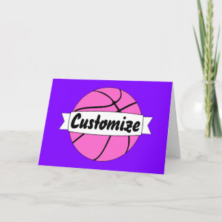 Girly Pink Basketball Custom Text Basketball Party Card