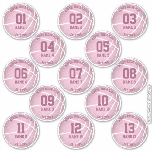 girly pink basketball players names team sticker