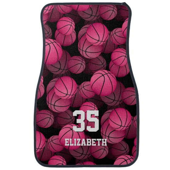 Girly pink basketballs pattern personalized car floor mat
