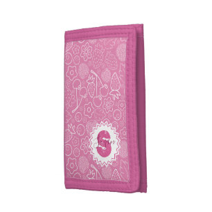 Girly Pink Berry Strawberry Cherry Modern. Tri-fold Wallet