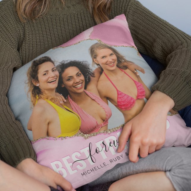Girly Pink Best Friends Forever Photo Throw Pillow (Creator Uploaded)