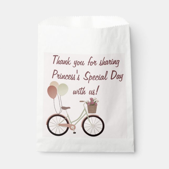 Girly Pink Bike Balloons Happy Birthday   Favor Bag (Front)