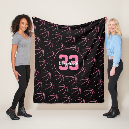 girly pink black basketballs pattern minimal fleece blanket