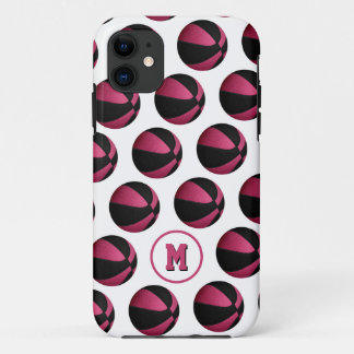 girly pink black basketballs pattern monogrammed iPhone 11 case
