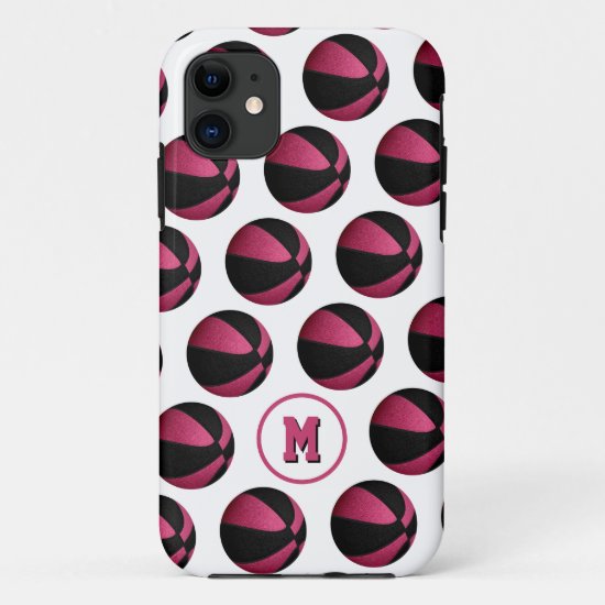 girly pink black basketballs pattern monogrammed iPhone 11 case