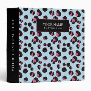 Girly PInk black blue Animal leopard jungle print 3 Ring Binder