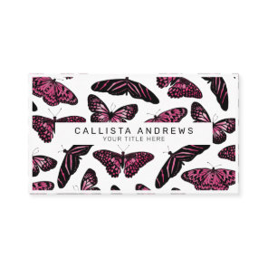Girly Pink Black Butterflies Watercolor Pattern Business Card