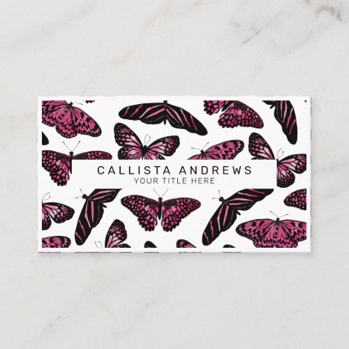 Girly Pink Black Butterflies Watercolor Pattern Business Card