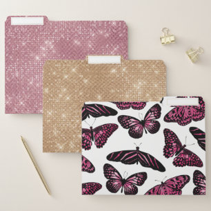 Girly Pink Black Butterflies Watercolor Pattern File Folder