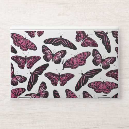 Girly Pink Black Butterflies Watercolor Pattern HP Laptop Skin