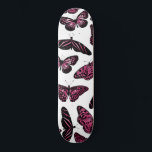 Girly Pink Black Butterflies Watercolor Pattern Skateboard<br><div class="desc">This artsy and modern design depicts black hand-drawn illustrated butterflies filled with hand-painted berry pink watercolor paint on top of a simple white background. It's cute, pretty, artistic, girly, and original. Stylize with this hand-painted and hand-drawn design done by the artist of La Femme, Rachel Matheney. ***IMPORTANT DESIGN NOTE: For...</div>