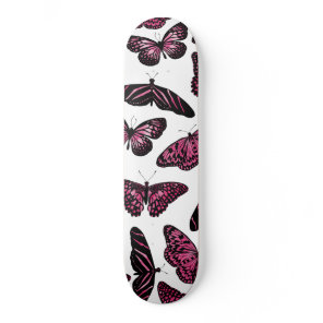 Girly Pink Black Butterflies Watercolor Pattern Skateboard