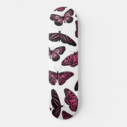 Girly Pink Black Butterflies Watercolor Pattern Skateboard