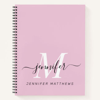 Girly Pink Black Chic Personalized Monogram Name Notebook