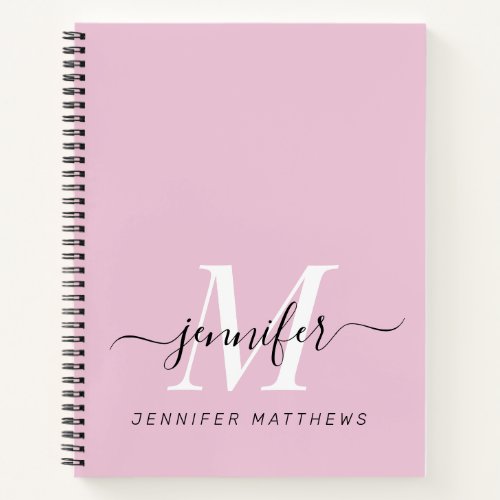Girly Pink Black Chic Personalized Monogram Name Notebook