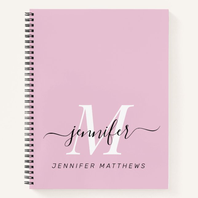 Girly Pink Black Chic Personalized Monogram Name Notebook (Front)