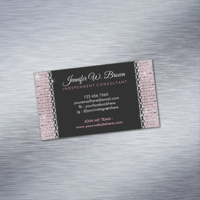 Girly Pink black Glitter Business Card Magnet (In Situ)